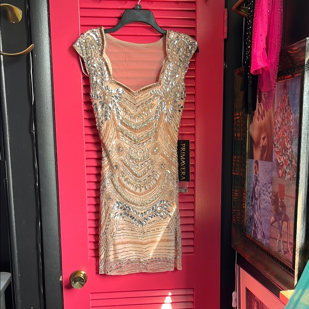 NWT Primavera Couture Gold and Silver Embellished Dress